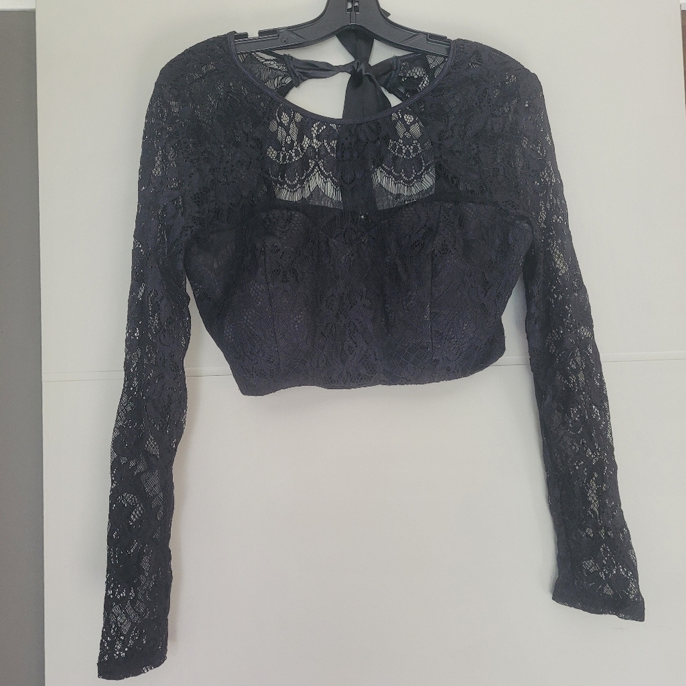 Black lace crop top